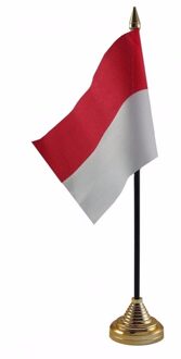 Vlag Indonesie tafelvlaggetje - 10 x 15 cm - met gouden standaard - Hoogte 27 cm