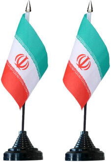 Vlag Iran tafelvlaggetjes - 2x stuks - 10 x 15 cm vlag - met zwarte standaard