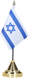 Vlag Israel tafelvlaggetje - 10 x 15 cm - met gouden standaard - Hoogte 27 cm