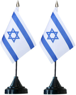 Vlag Israel tafelvlaggetjes - 2x stuks - 10 x 15 cm vlag - met zwarte standaard