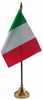 Vlag Italie tafelvlaggetje - 10 x 15 cm - met gouden standaard - Hoogte 27 cm
