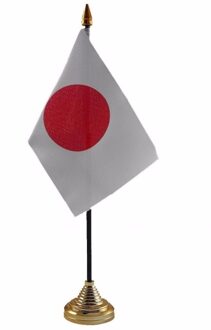 Vlag Japan tafelvlaggetje - 10 x 15 cm - met gouden standaard - Hoogte 27 cm Multi
