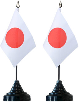 Vlag Japan tafelvlaggetjes - 2x stuks - 10 x 15 cm vlag - met zwarte standaard