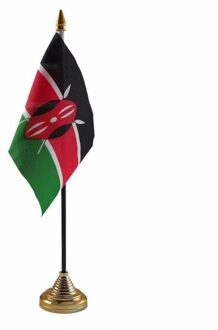 Vlag Kenia tafelvlaggetje - 10 x 15 cm - met gouden standaard - Hoogte 27 cm