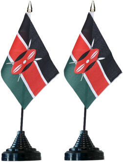 Vlag Kenia tafelvlaggetjes - 2x stuks - 10 x 15 cm vlag - met zwarte standaard
