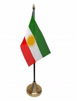 Vlag Koerdistan tafelvlaggetje - 10 x 15 cm - met gouden standaard - Hoogte 27 cm Multi