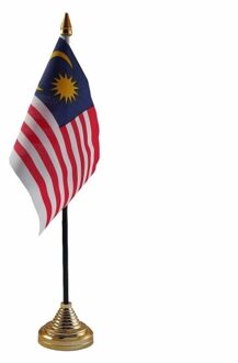 Vlag Maleisie tafelvlaggetje - 10 x 15 cm - met gouden standaard - Hoogte 27 cm Multi