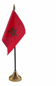 Vlag Marokko tafelvlaggetje - 10 x 15 cm - met gouden standaard - Hoogte 27 cm Multi