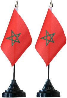 Vlag Marokko tafelvlaggetjes - 2x stuks - 10 x 15 cm vlag - met zwarte standaard