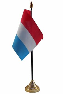 Vlag Nederland tafelvlaggetje - 10 x 15 cm - met gouden standaard - Hoogte 27 cm Multi