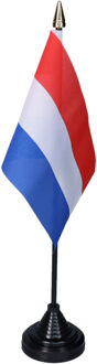 Vlag Nederland tafelvlaggetjes - 1x stuks - 10 x 15 cm vlag - met zwarte standaard