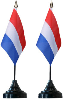 Vlag Nederland tafelvlaggetjes - 6x stuks - 10 x 15 cm vlag - met zwarte standaard