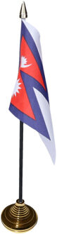 Vlag Nepal tafelvlaggetje - 10 x 15 cm - met gouden standaard - Hoogte 27 cm