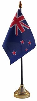 Vlag Nieuw Zeeland tafelvlaggetje - 10 x 15 cm - met gouden standaard - Hoogte 27 cm Multi