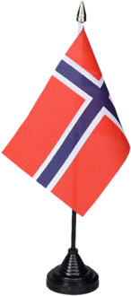Vlag Noorwegen tafelvlaggetjes - 1x stuks - 10 x 15 cm vlag - met zwarte standaard - versiering