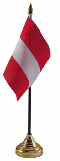 Vlag Oostenrijk tafelvlaggetje - 10 x 15 cm - met gouden standaard - Hoogte 27 cm Multi