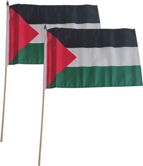 Vlag Palestina handvlag op stok - 2x - 30 x 45 cm - Landen thema versiering - supporters