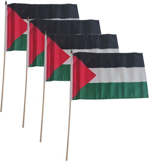 Vlag Palestina handvlag op stok - 4x - 30 x 45 cm - Landen thema versiering - supporters