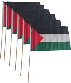 Vlag Palestina handvlag op stok - 6x - 30 x 45 cm - Landen thema versiering - supporters