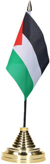 Vlag Palestina tafelvlaggetje - 10 x 15 cm - met gouden standaard - Hoogte 27 cm Multi