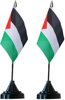 Vlag Palestina tafelvlaggetjes - 2x stuks - 10 x 15 cm vlag - met zwarte standaard