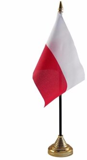 Vlag Polen tafelvlaggetje - 10 x 15 cm - met gouden standaard - Hoogte 27 cm Multi