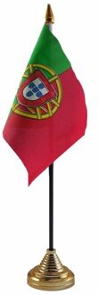 Vlag Portugal tafelvlaggetje - 10 x 15 cm - met gouden standaard - Hoogte 27 cm