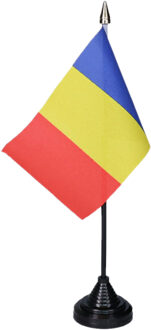 Vlag Roemenie tafelvlaggetjes - 1x stuks - 10 x 15 cm vlag - met zwarte standaard - versiering