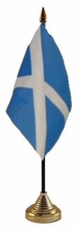 Vlag Schotland tafelvlaggetje - 10 x 15 cm - met gouden standaard - Hoogte 27 cm