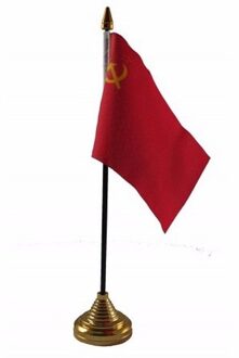 Vlag Sovjet Unie tafelvlaggetje - 10 x 15 cm - met gouden standaard - Hoogte 27 cm
