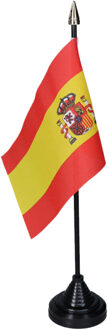 Vlag Spanje tafelvlaggetjes - 1x stuks - 10 x 15 cm vlag - met zwarte standaard