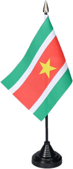 Vlag Suriname tafelvlaggetjes - 1x stuks - 10 x 15 cm vlag - met zwarte standaard