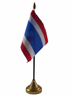 Vlag Thailand tafelvlaggetje - 10 x 15 cm - met gouden standaard - Hoogte 27 cm Multi
