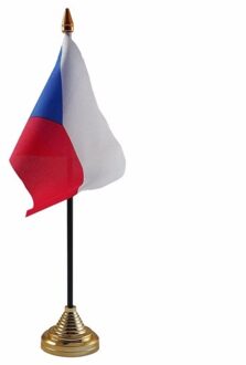 Vlag Tsjechie tafelvlaggetje - 10 x 15 cm - met gouden standaard - Hoogte 27 cm