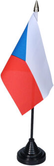 Vlag Tsjechie tafelvlaggetjes - 1x stuks - 10 x 15 cm vlag - met zwarte standaard - versiering
