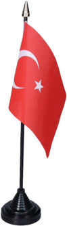 Vlag Turkije tafelvlaggetjes - 1x stuks - 10 x 15 cm vlag - met zwarte standaard - versiering