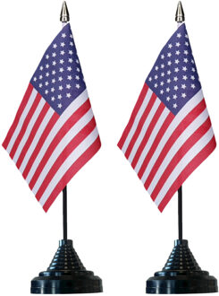 Vlag USA Amerika tafelvlaggetjes - 6x stuks - 10 x 15 cm vlag - met zwarte standaard