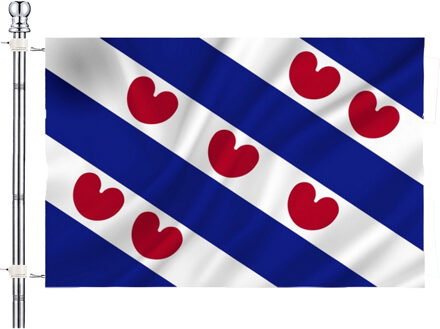 Vlag van Friesland met vlaggenstok set - multi - 90 x 150 cm - feest