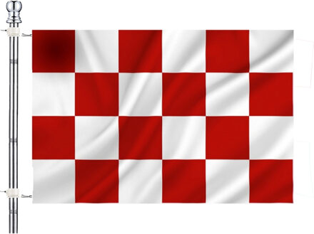 Vlag van noord Brabant met vlaggenstok set - rood/wit - 90 x 150 cm - feest