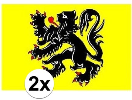 Vlag van Vlaanderen - 2x - met leeuw - geel - 90 x 150 cm - polyester - met ophangogen
