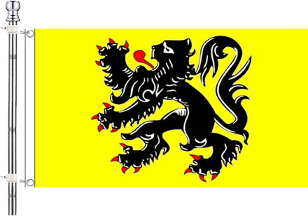 Vlag van Vlaanderen met vlaggenstok set - multi - 90 x 150 cm - feest
