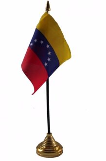 Vlag Venezuela tafelvlaggetje - 10 x 15 cm - met gouden standaard - Hoogte 27 cm Multi