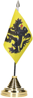 Vlag Vlaanderen tafelvlaggetje - 10 x 15 cm - met gouden standaard - Hoogte 27 cm