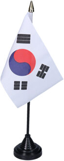 Vlag Zuid Korea tafelvlaggetjes - 1x stuks - 10 x 15 cm vlag - met zwarte standaard