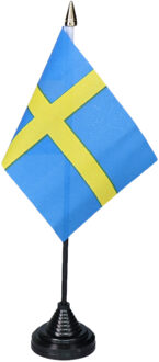 Vlag Zweden tafelvlaggetjes - 1x stuks - 10 x 15 cm vlag - met zwarte standaard