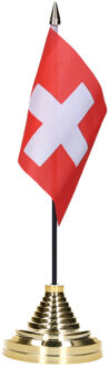 Vlag Zwitserland tafelvlaggetje - 10 x 15 cm - met gouden standaard - Hoogte 27 cm