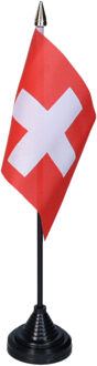 Vlag Zwitserland tafelvlaggetjes - 1x stuks - 10 x 15 cm vlag - met zwarte standaard - versiering