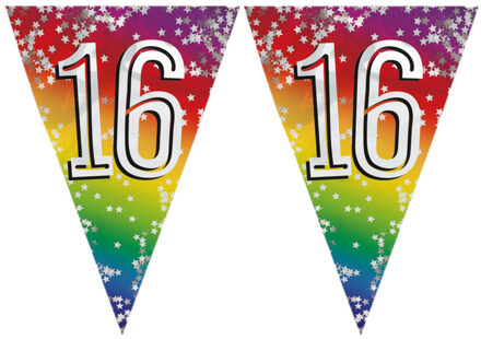Vlaggenlijn 16 jaar versiering - 3x stuks - vlaggetjes slinger - 6 meter - Folie - verjaardag - leef