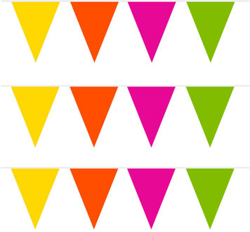 Vlaggenlijn - 3x - gekleurd - 10 meter - plastic - versiering - slingers - vlaggetjes