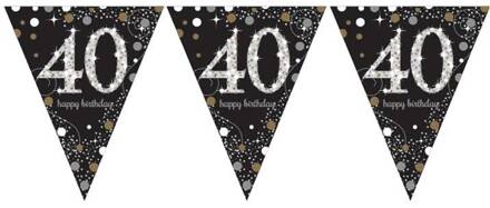 Vlaggenlijn 40 jaar happy birthday Zwart, Zilver - Grijs, Goud - Brons
